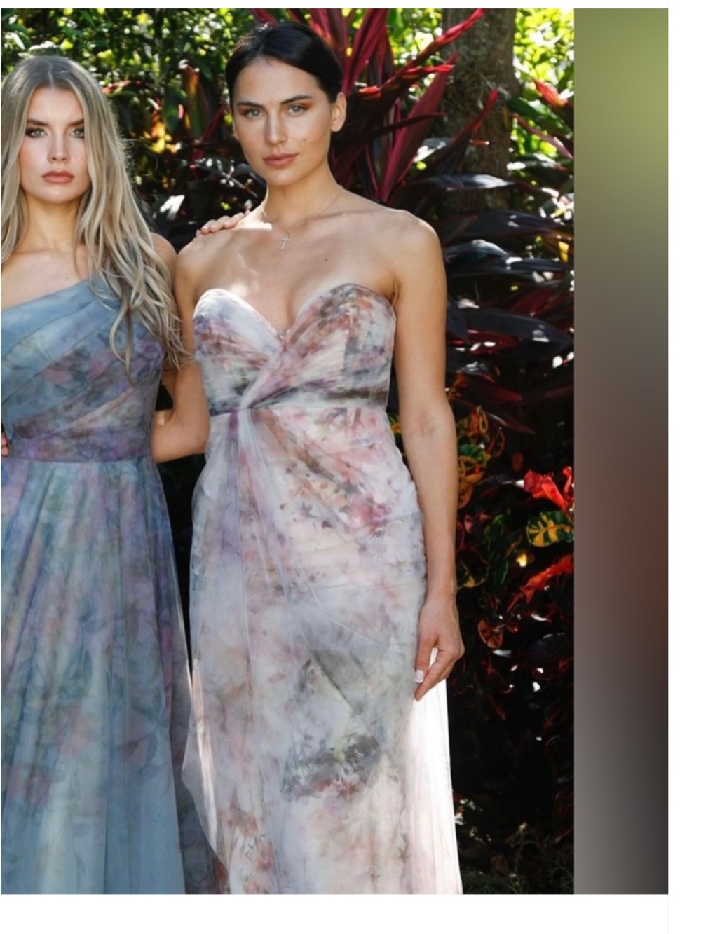 Rene Ruiz Collection Draped Printed Tulle Overlay A-Line Gown